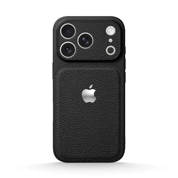 Klasik Siyah | iPhone Liçi Dokulu Deri Kılıf