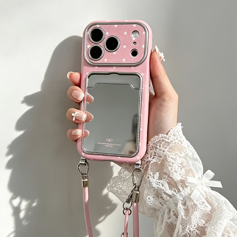 Aynalı iPhone Kılıfı, Askılı ve Yıldız Desenli | Casequmi