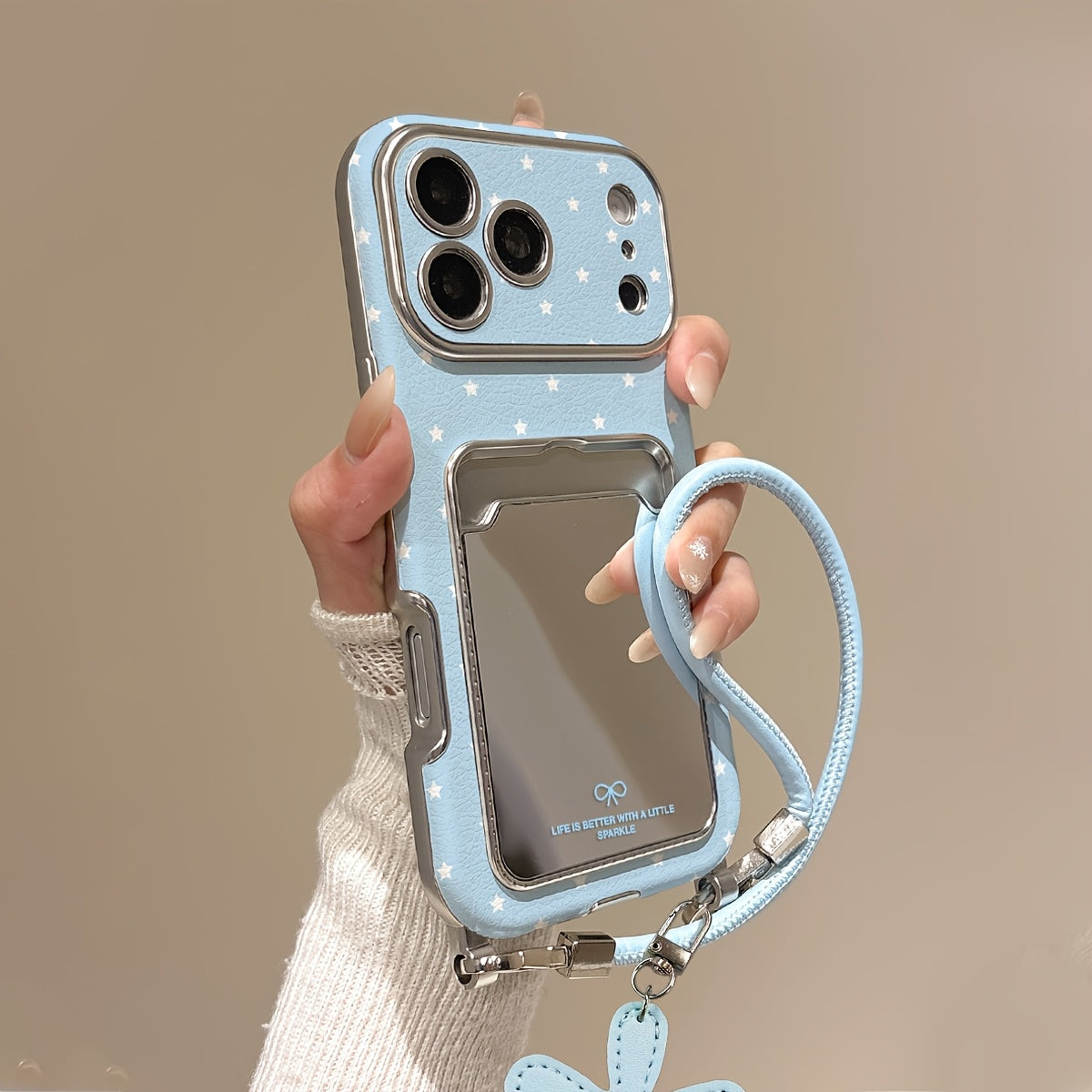 Aynalı iPhone Kılıfı, Askılı ve Yıldız Desenli | Casequmi