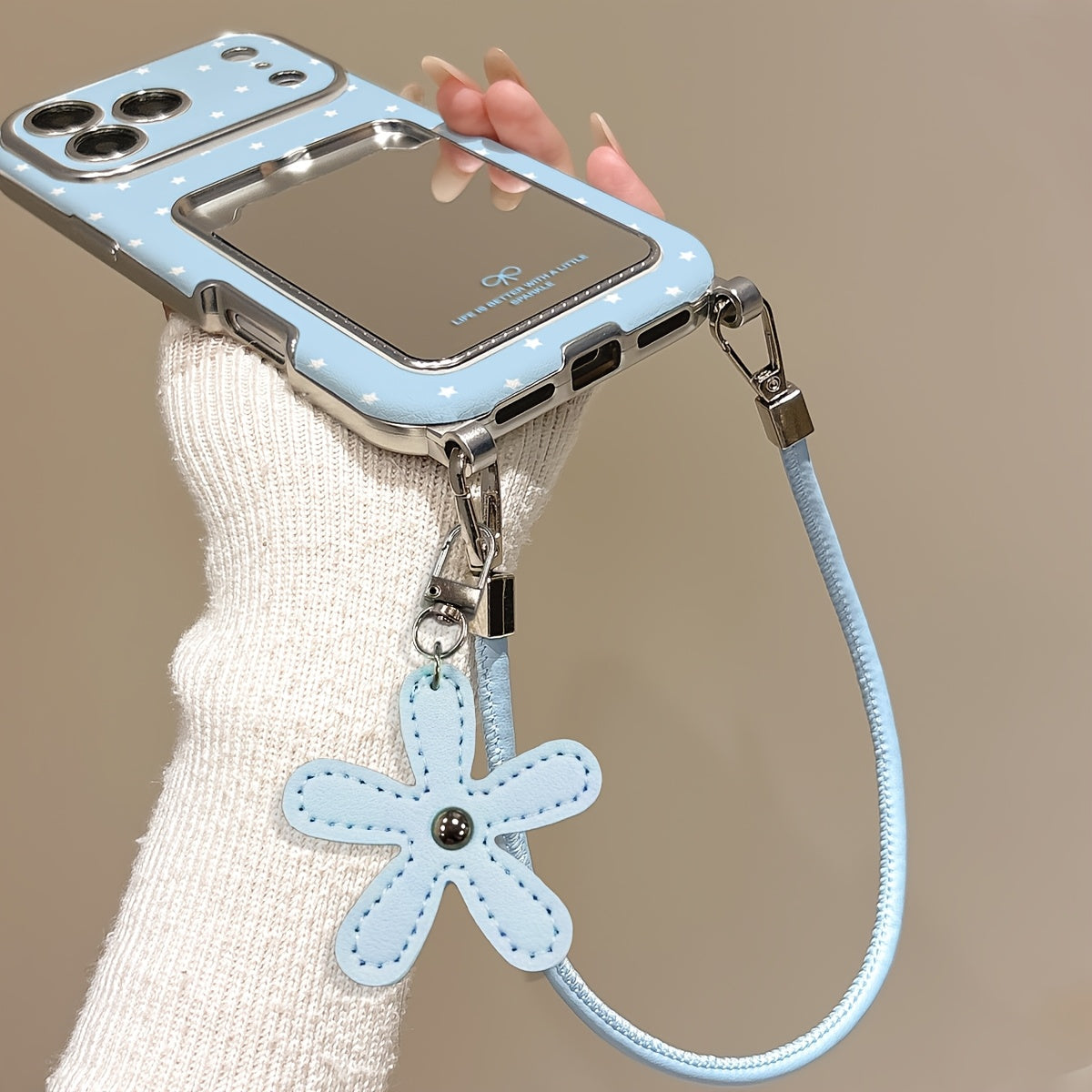 Aynalı iPhone Kılıfı, Askılı ve Yıldız Desenli | Casequmi