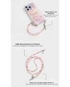 Degrade Mor Kelebek Desenli İnci Detaylı Çapraz Askılı İphone Kılıfı