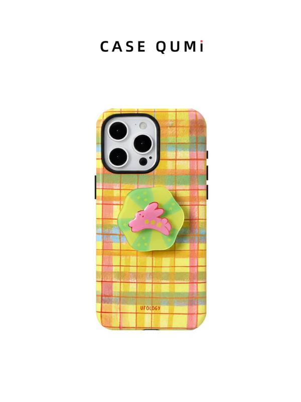 Ufology Original Magnetic Plaid Rabbit Stand Premium iPhone Case