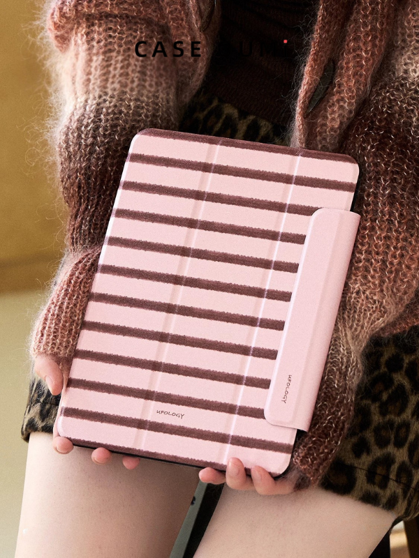 Ufology Orijinal Pembe ve Kahverengi Çizgili Manyetik iPad Koruyucu Kılıf