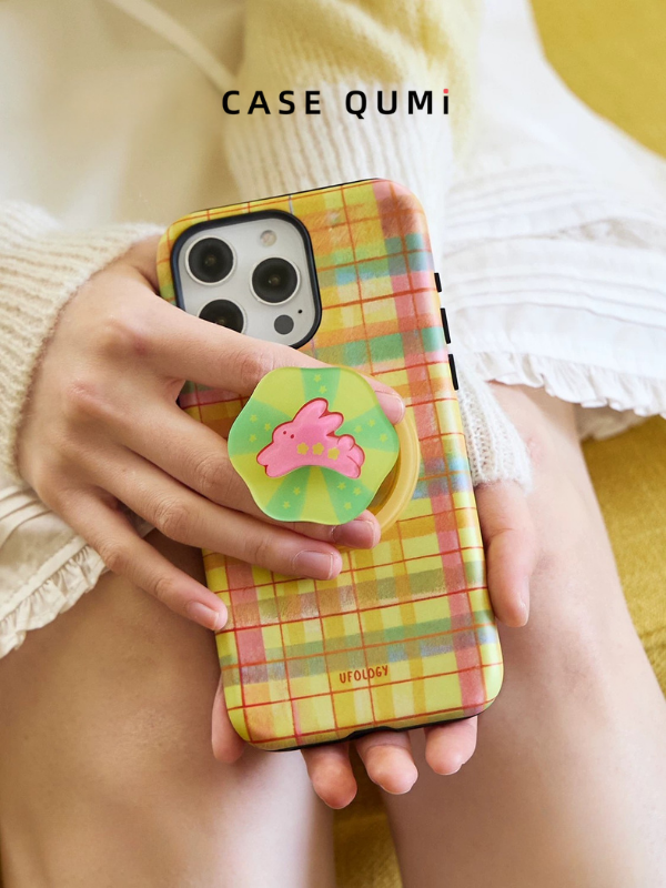 Ufology Original Magnetic Plaid Rabbit Stand Premium iPhone Case