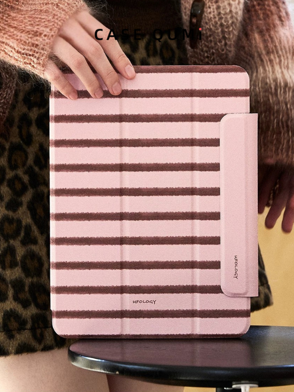 Ufology Orijinal Pembe ve Kahverengi Çizgili Manyetik iPad Koruyucu Kılıf