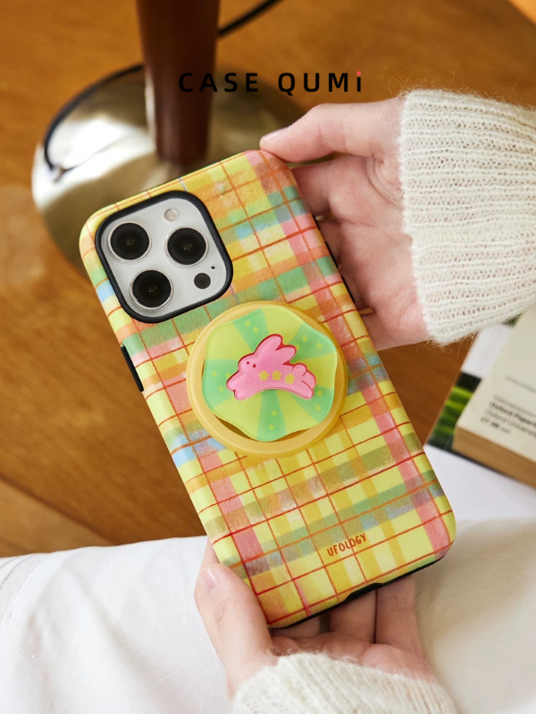 Ufology Original Magnetic Plaid Rabbit Stand Premium iPhone Case