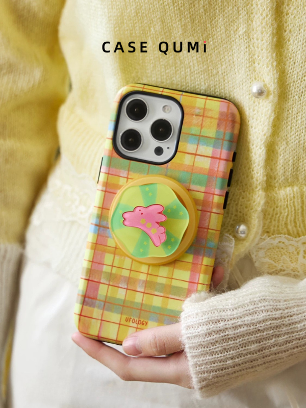 Ufology Original Magnetic Plaid Rabbit Stand Premium iPhone Case