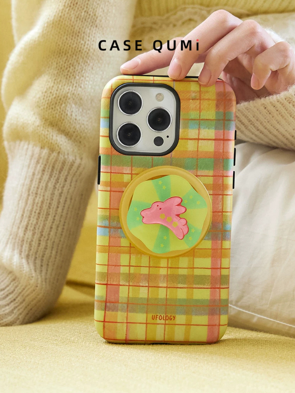 Ufology Original Magnetic Plaid Rabbit Stand Premium iPhone Case