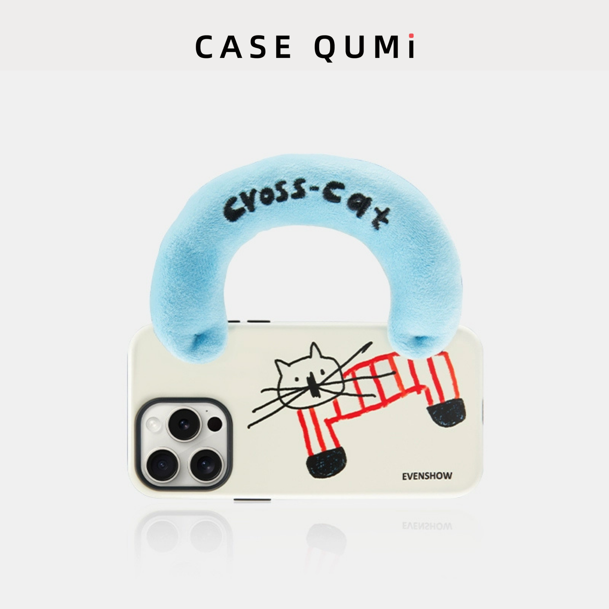 Carcasă de pluș pentru iPhone cu tematică de pisică, cu curea și șnur