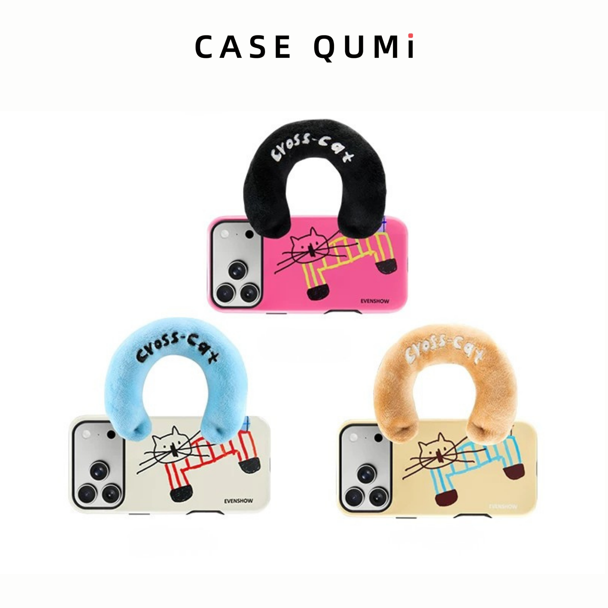 Carcasă de pluș pentru iPhone cu tematică de pisică, cu curea și șnur