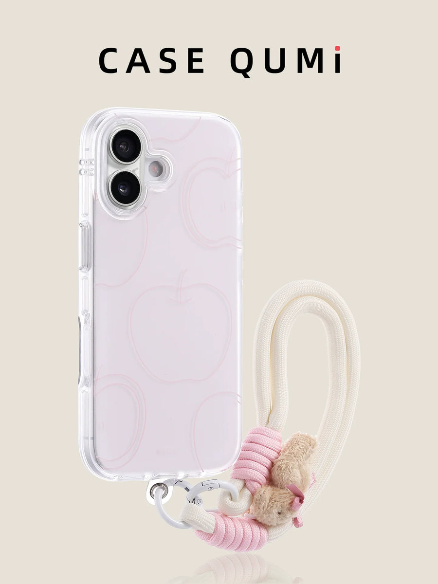 Pembe Elma Desenli Şeffaf Askılı iPhone Kılıfı