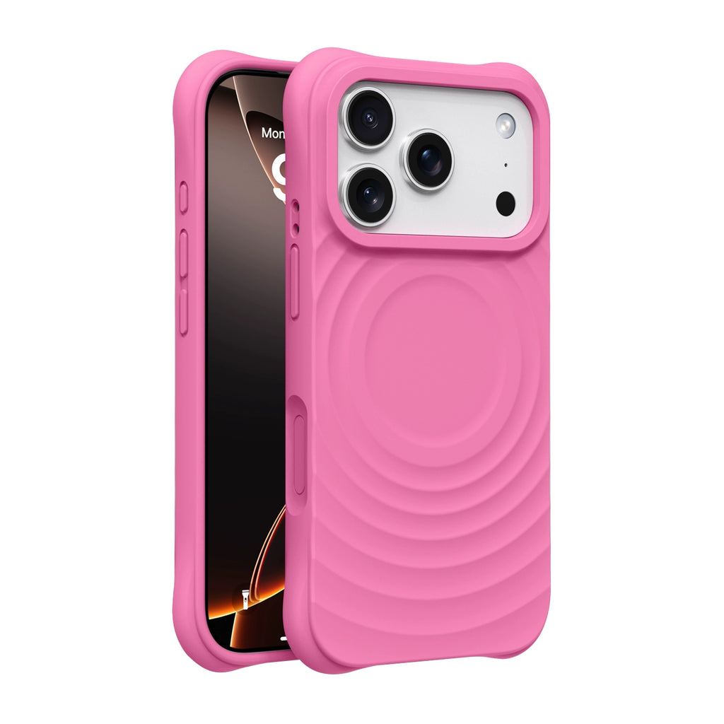 Dalgalı Tasarım Silikon Magsafe Koruyucu Kılıf - Koyu Pembe