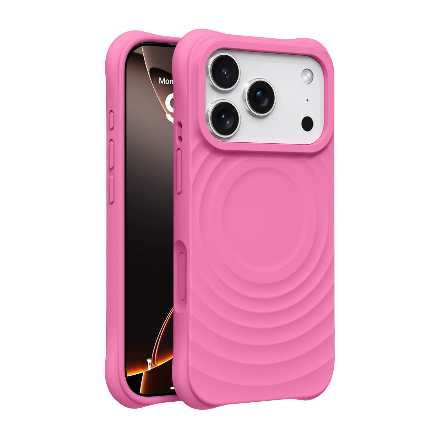 Dalgalı Tasarım Silikon Magsafe Koruyucu Kılıf - Koyu Pembe