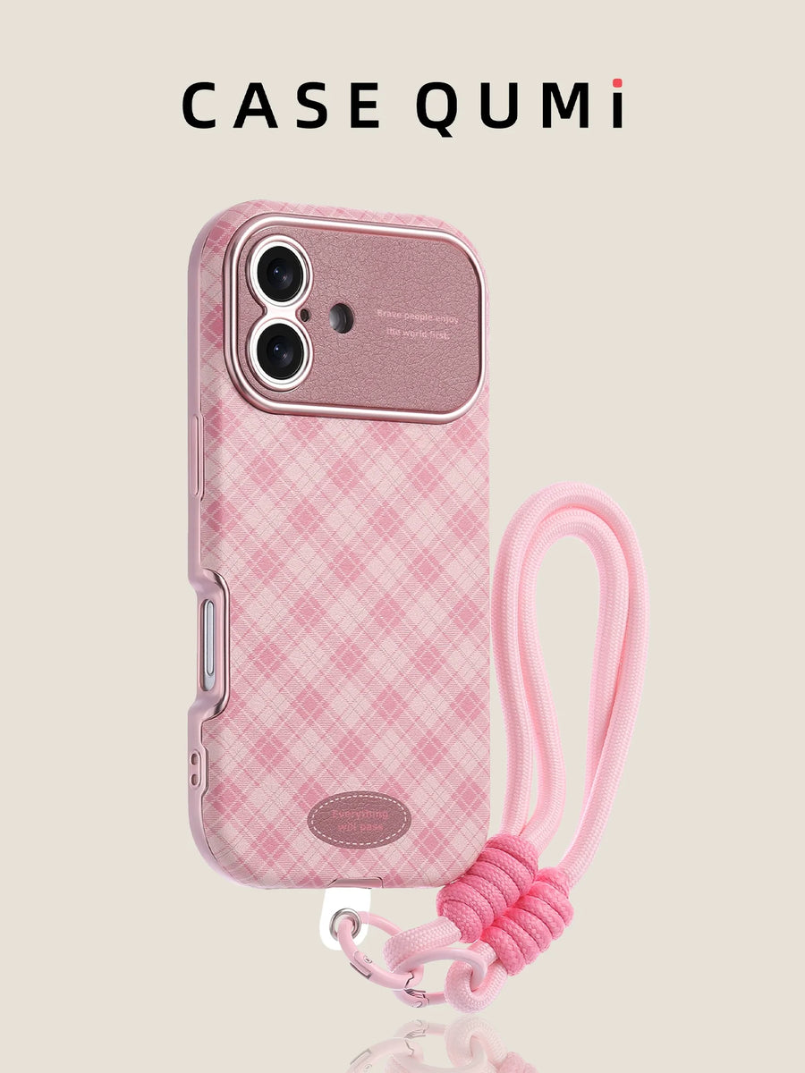 Pembe Ekoseli Askılı iPhone Kılıfı