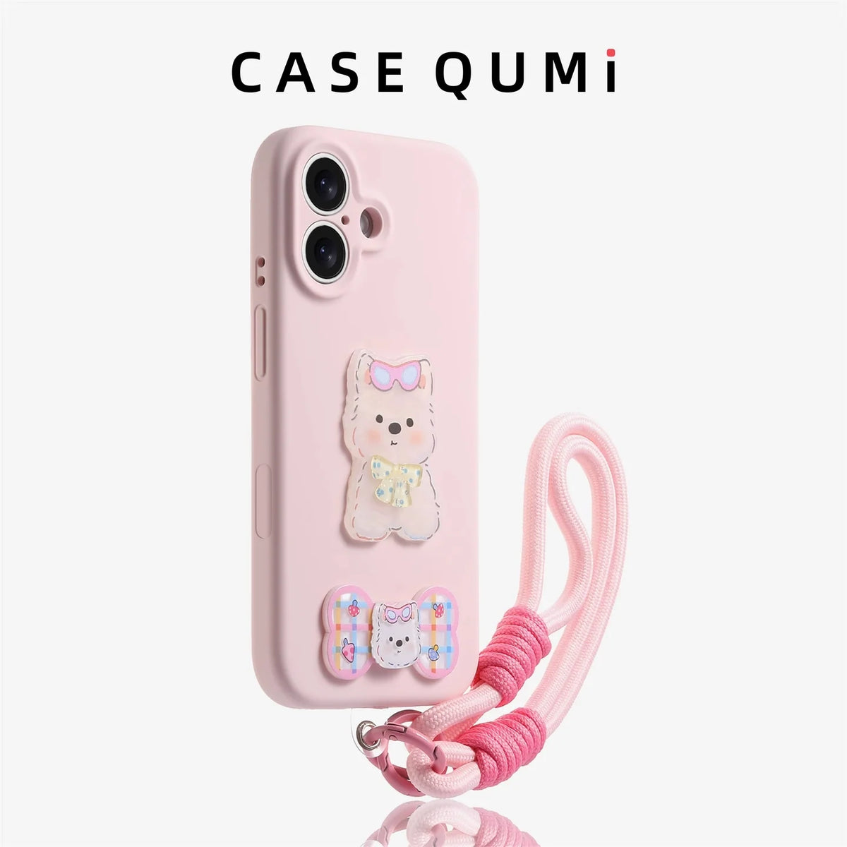 Sarı Kawaii Köpek Figürlü Askılı iPhone Kılıfı