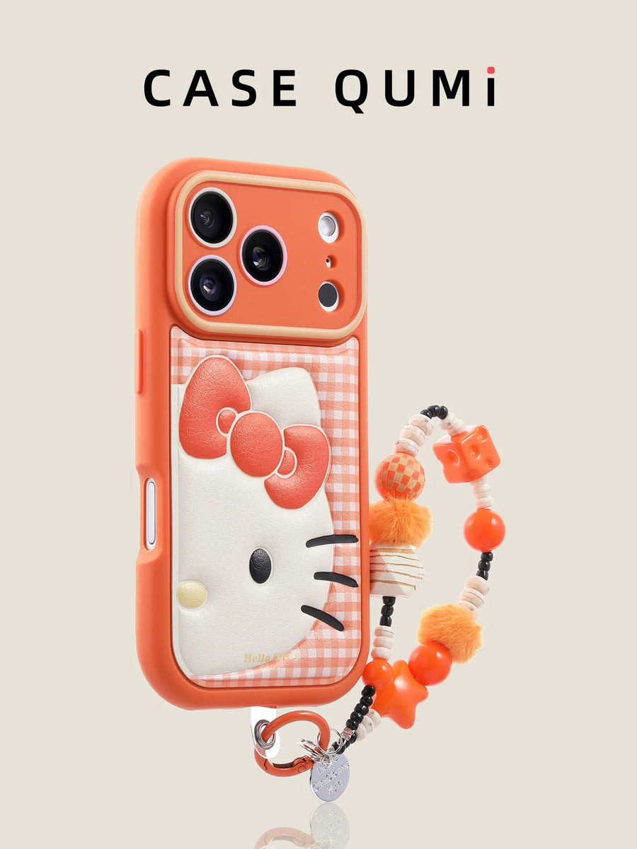 Turuncu Ekose Hello Kitty Askılı iPhone Kılıfı