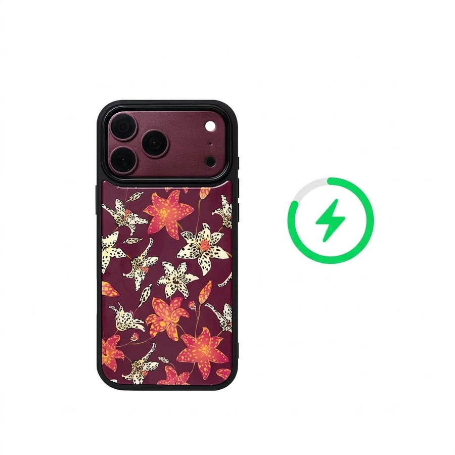 Ufology Bordo Zambak Desenli Manyetik iPhone Kılıfı