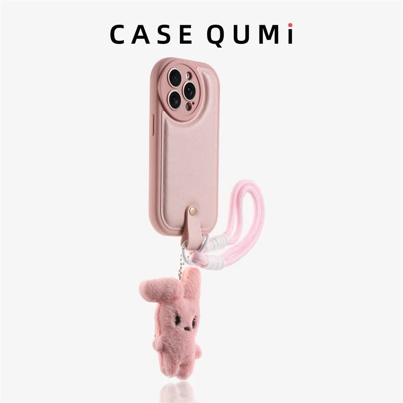 Pembe Kalp Detaylı Ponponlu Askılı iPhone Kılıfı