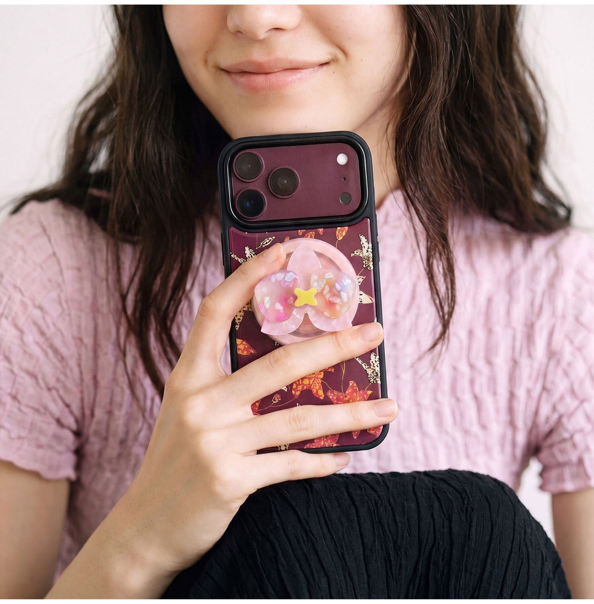 Ufology Bordo Zambak Desenli Manyetik iPhone Kılıfı