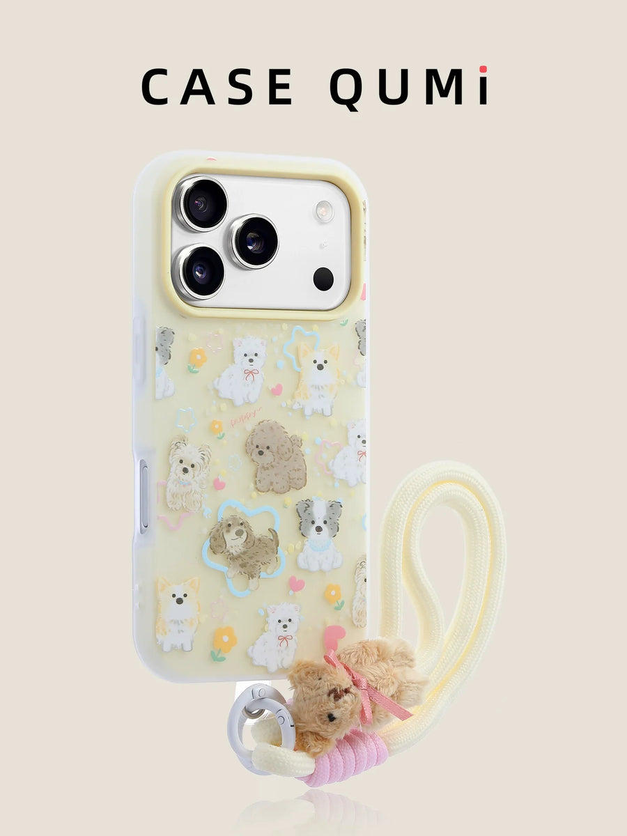 Sarı Yavru Köpek Grafiti Peluş Askılı iPhone Kılıfı