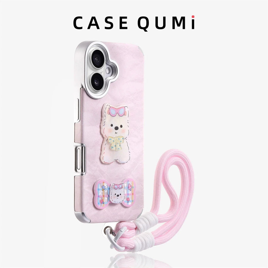 Pembe Kabartmalı Sevimli Ayıcık Askılı iPhone Kılıfı