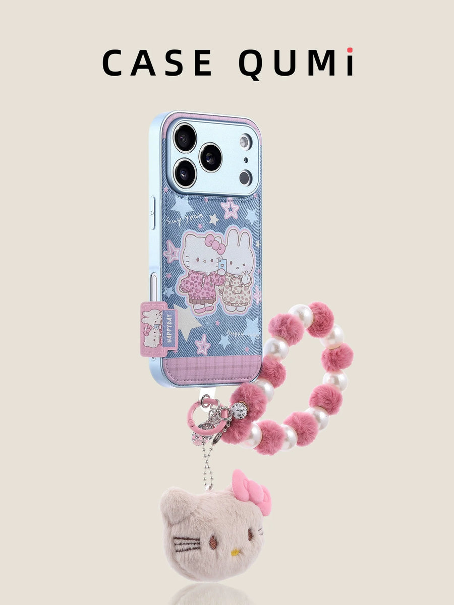 Mavi Denim Hello Kitty Peluş Ponpon Askılı iPhone Kılıfı