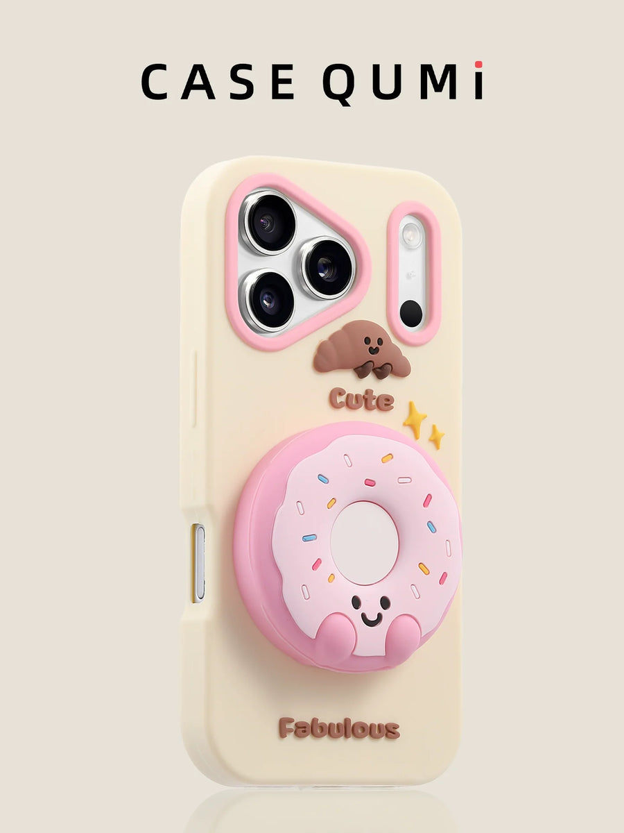 Sarı-Pembe 3D Stand Donut Fabulous iPhone Kılıfı