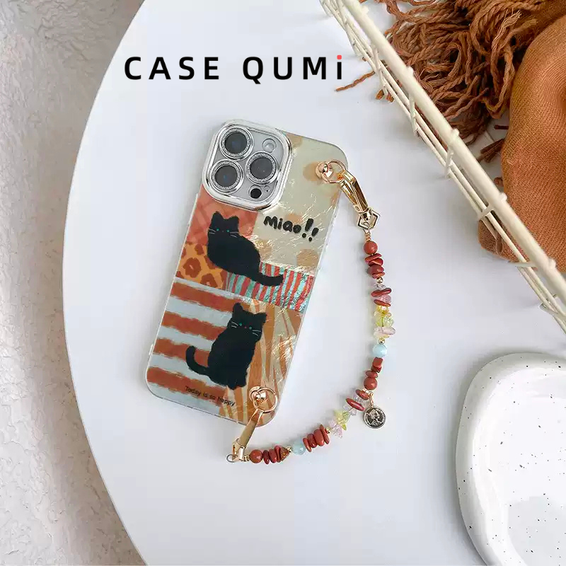 Çok Renkli Kedili Boncuk Askılı iPhone Kılıfı