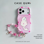 Carcasă pentru iPhone cu model de pisică roz ondulată și curea