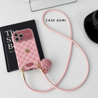 Pink Plaid Premium iPhone Case with Buckle Strap