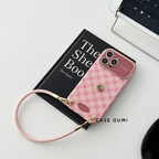 Pink Plaid Premium iPhone Case with Buckle Strap