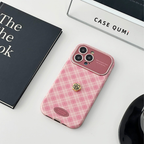 Pink Plaid Premium iPhone Case with Buckle Strap