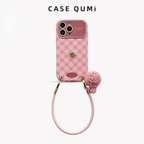 Pink Plaid Premium iPhone Case with Buckle Strap