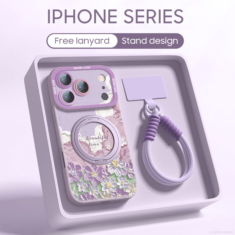 Qumi boyun askılı manyetik döner braketli çizgi film desenli iPhone kılıfı görseli 9