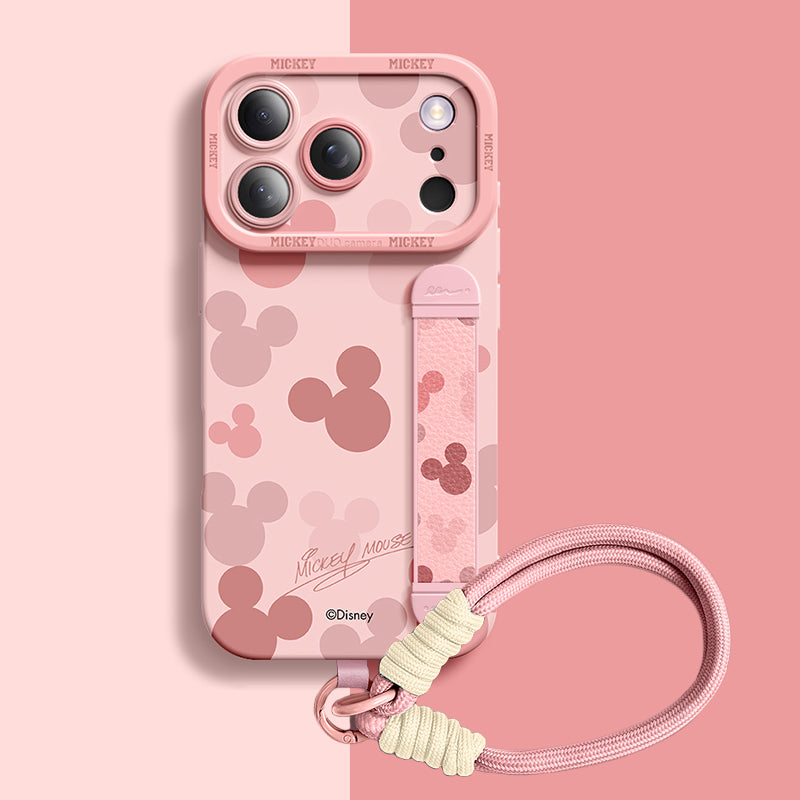 Pembe Qumi Mouse Pop Askılı Standlı iPhone Kılıfı - kamera korumalı bilek askılı telefon kılıfı