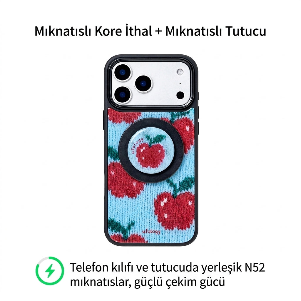 Ufology Örgü Meyve Desenli Manyetik iPhone Kılıfı