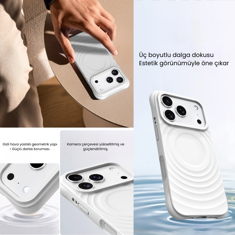 Dalgalı Tasarım Silikon Magsafe Koruyucu Kılıf - Beyaz