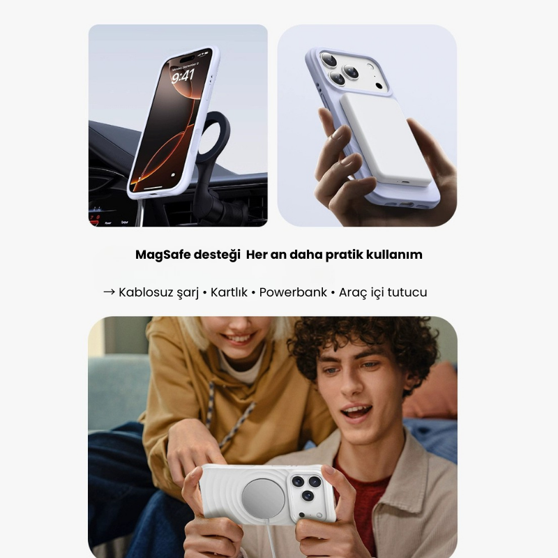 Dalgalı Tasarım Silikon Magsafe Koruyucu Kılıf - Siyah