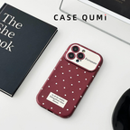 Carcasă de protecție pentru iPhone cu buline roșii, din pluș, cu curea și inimă