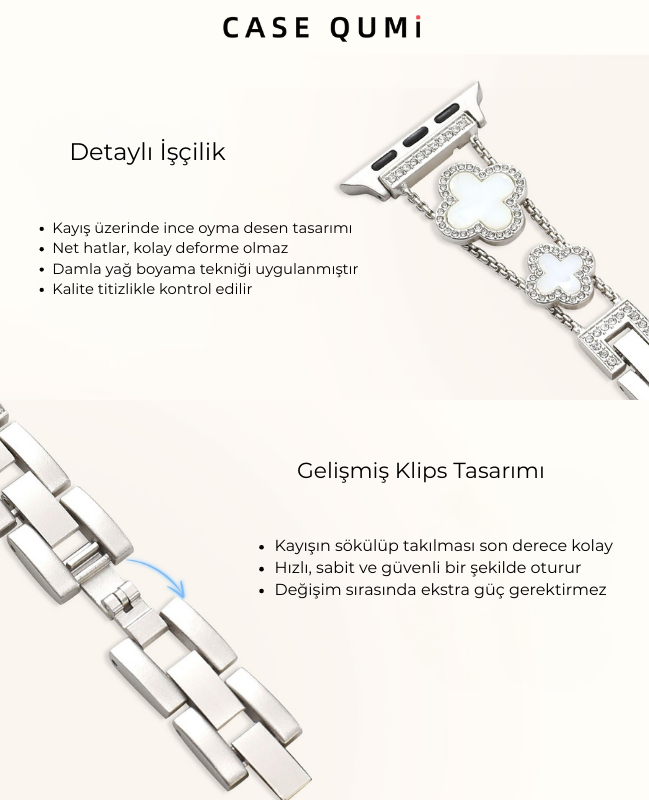 Lüks Yonca Taş Detaylı Bilezik Apple Watch Kordonu