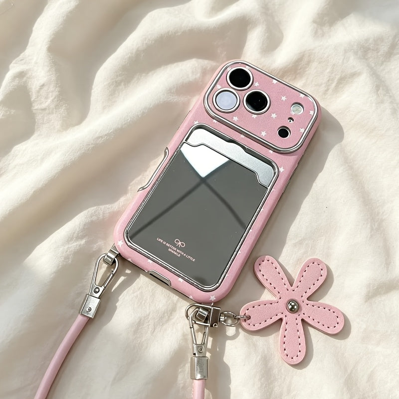 Aynalı iPhone Kılıfı, Askılı ve Yıldız Desenli | Casequmi