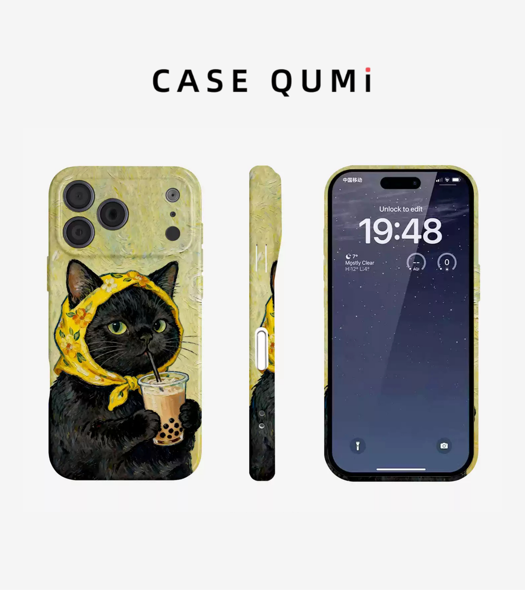 Babushka Cats: Van Gogh Style Bubble Tea MagSafe Compatible iPhone Case