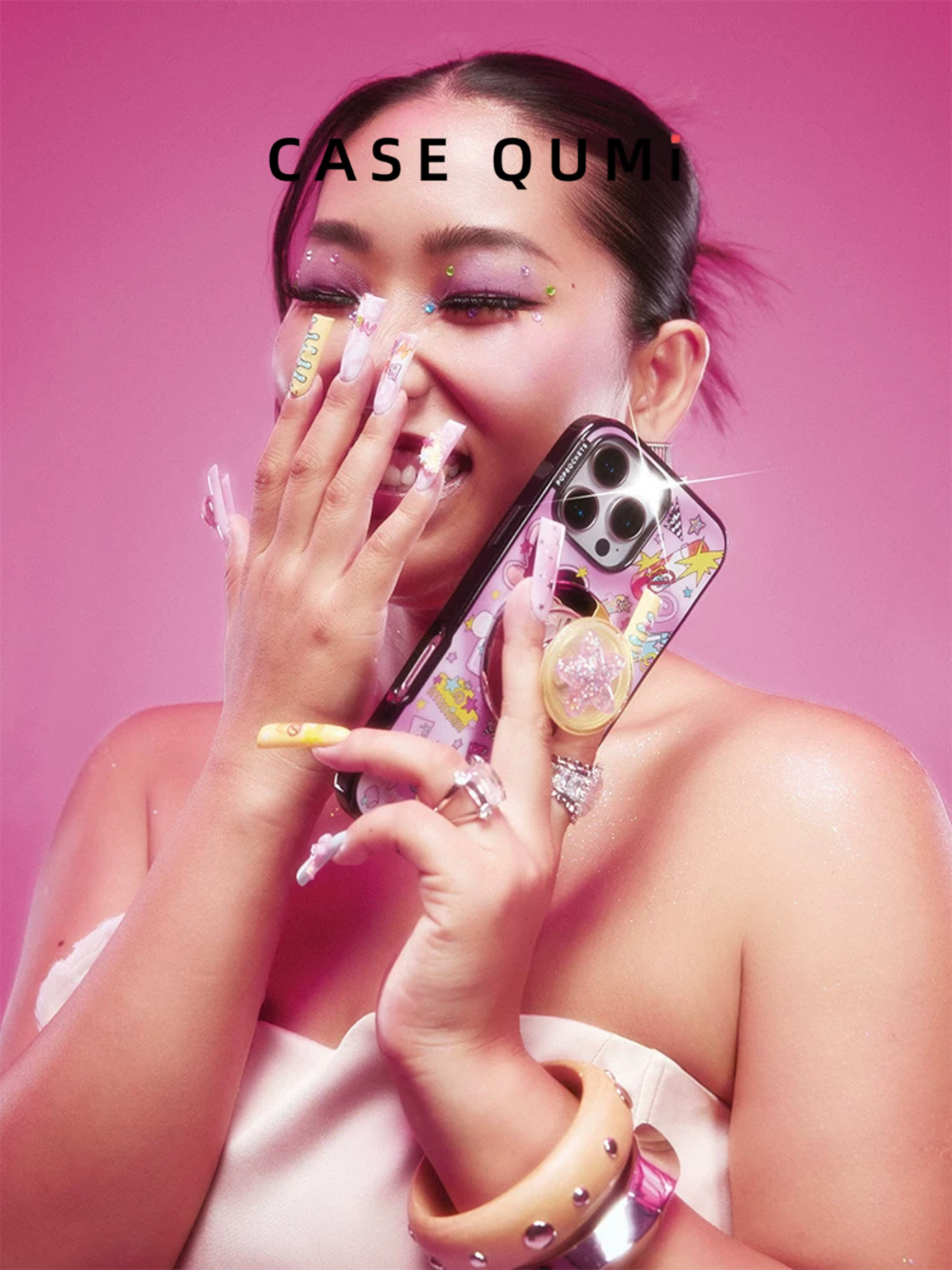 Husă pentru iPhone MagSafe cu Popsocket roz, figurină Kawaii