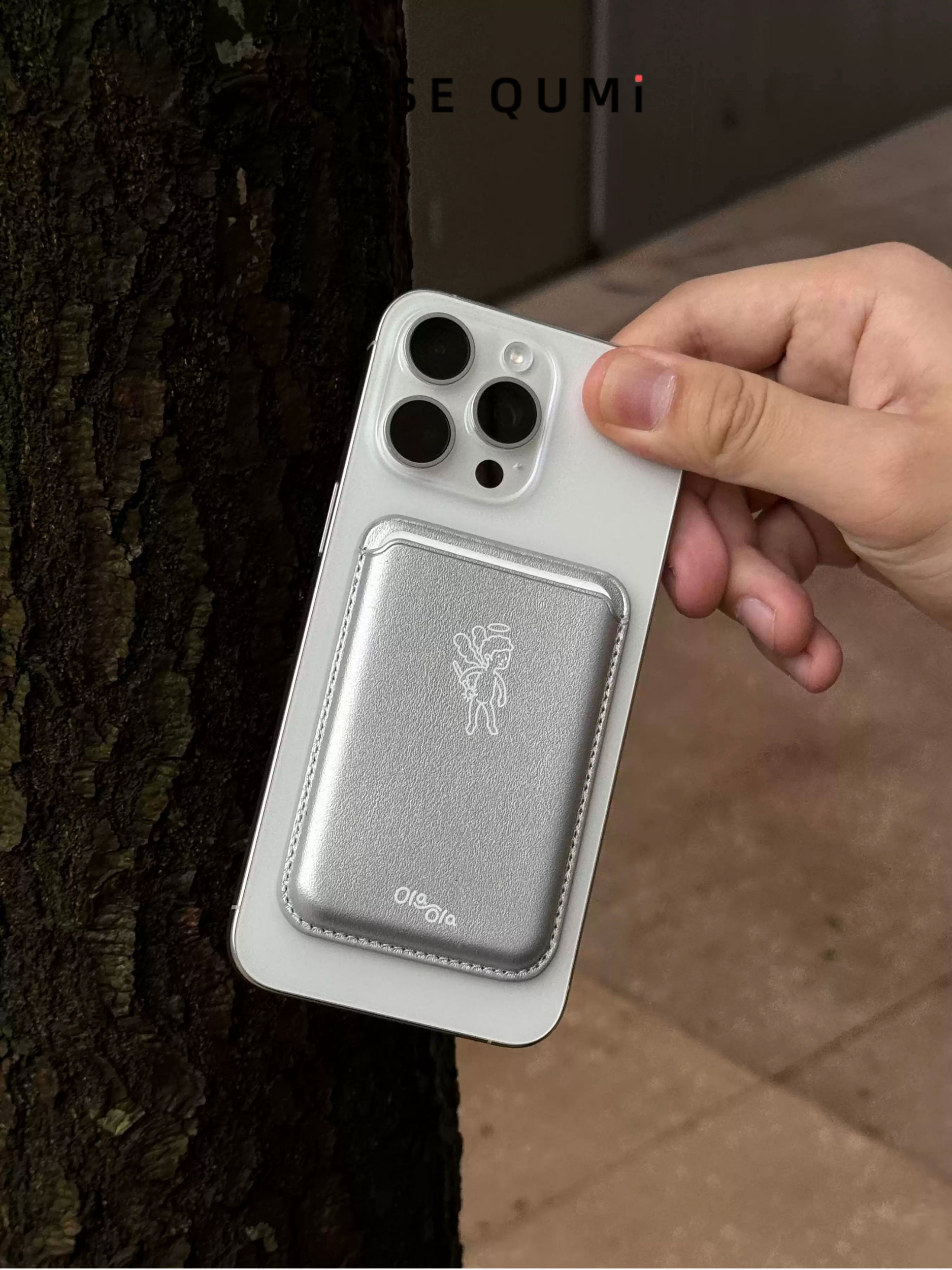 Ola ola Angel Magsafe Deri Gümüş Premium Kart Tutucu