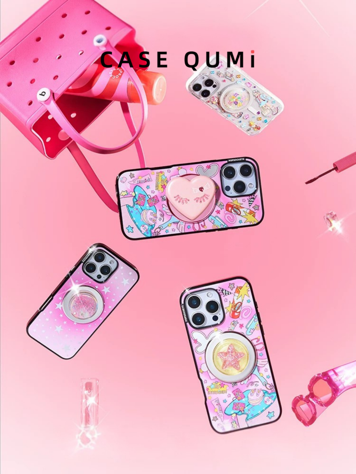 Popsocket Sticker Tasarımlı Şeffaf MagSafe iPhone Kılıfı