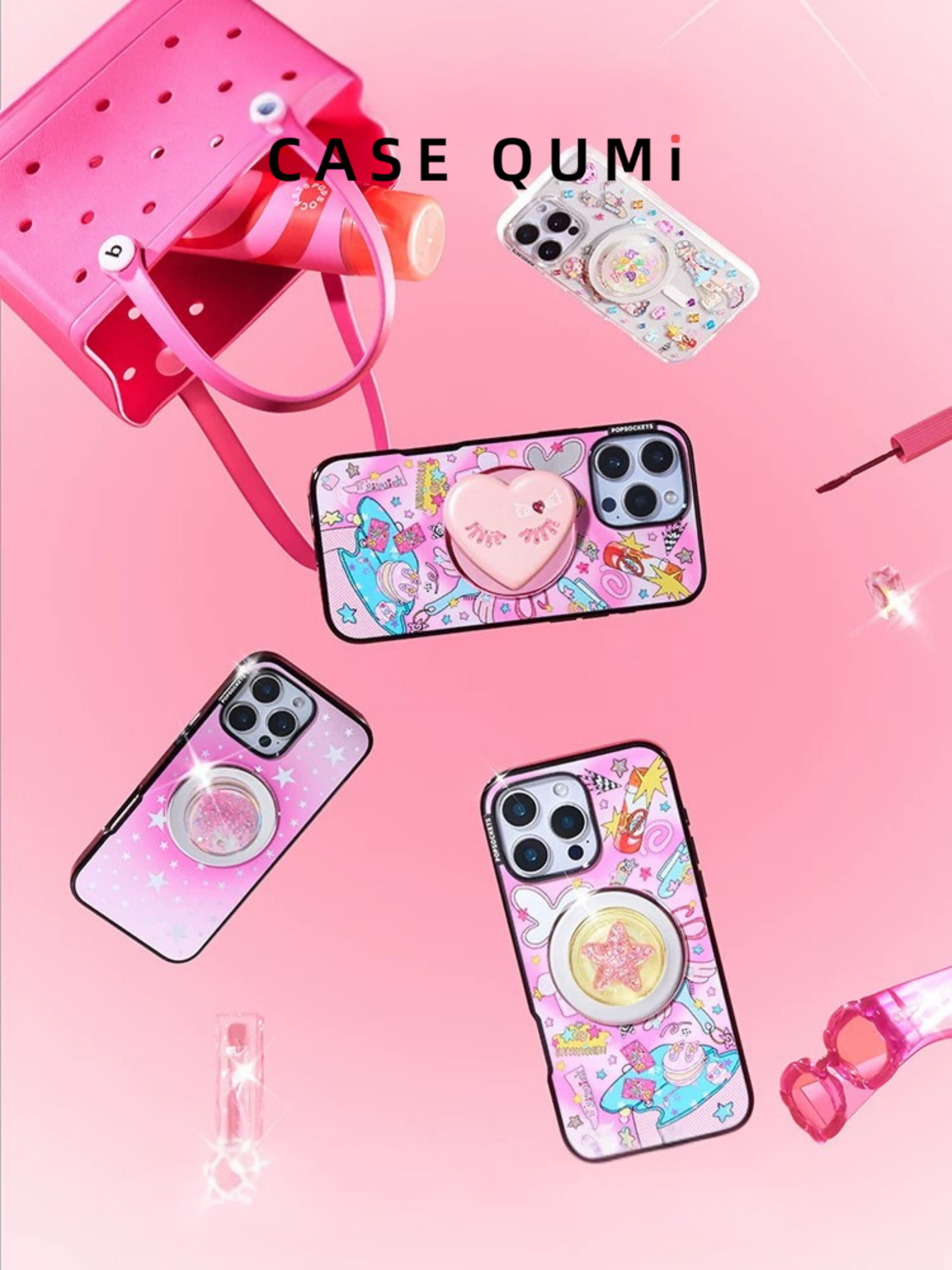 Popsocket Yıldız Desenli MagSafe Şeffaf iPhone Kılıfı