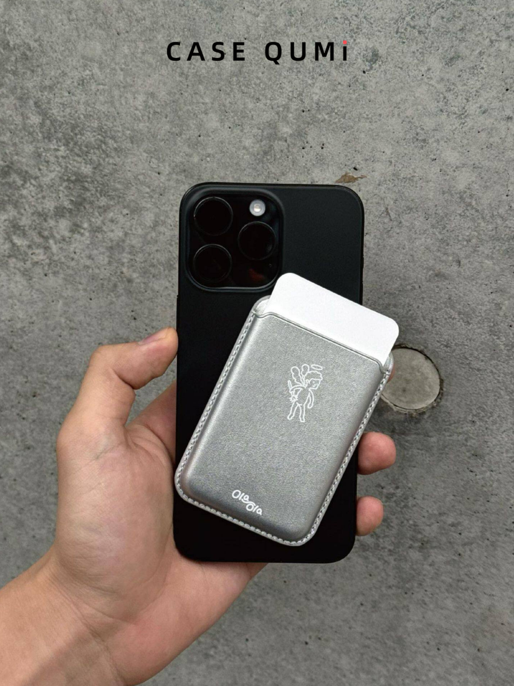 Ola ola Angel Magsafe Suport de card premium din piele argintie
