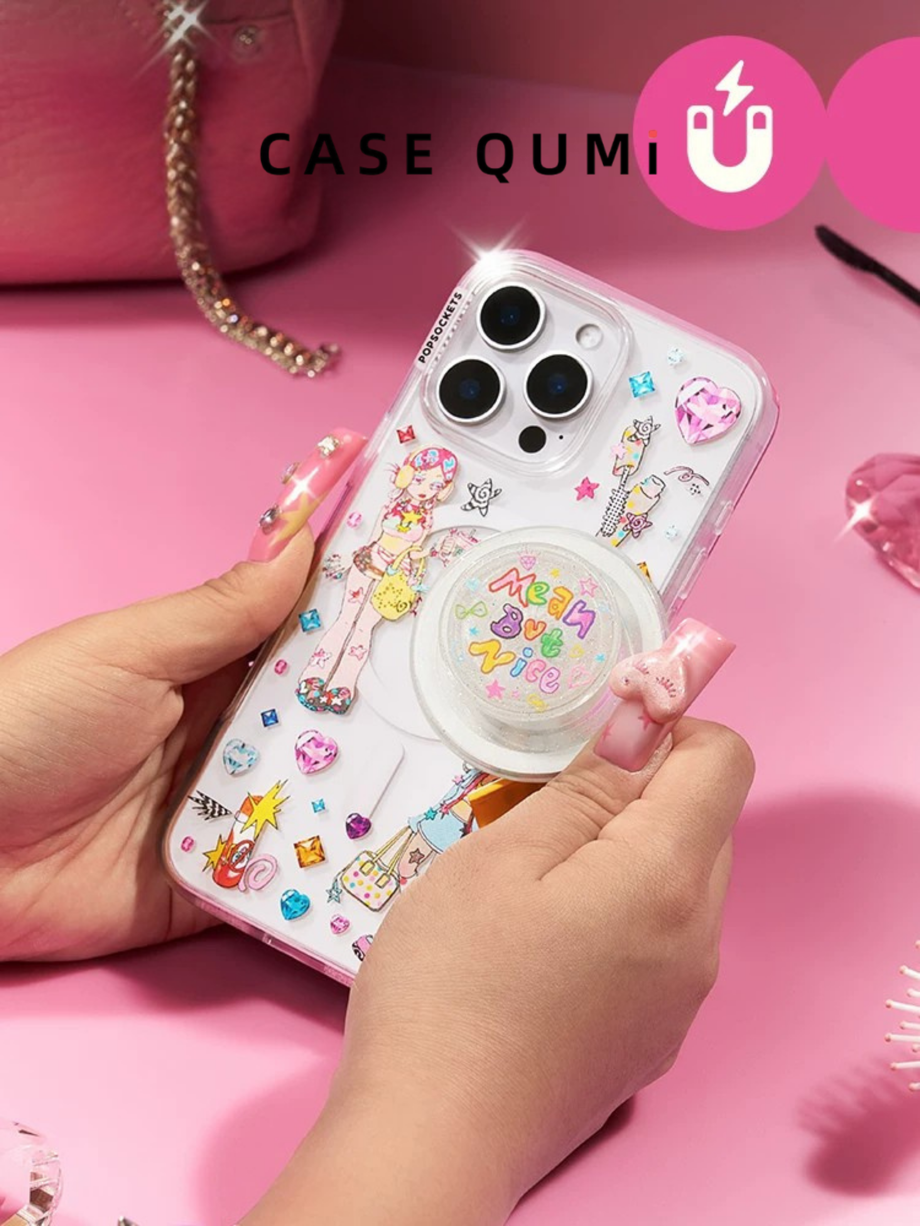 Husă transparentă MagSafe pentru iPhone cu design autocolant PopSocket