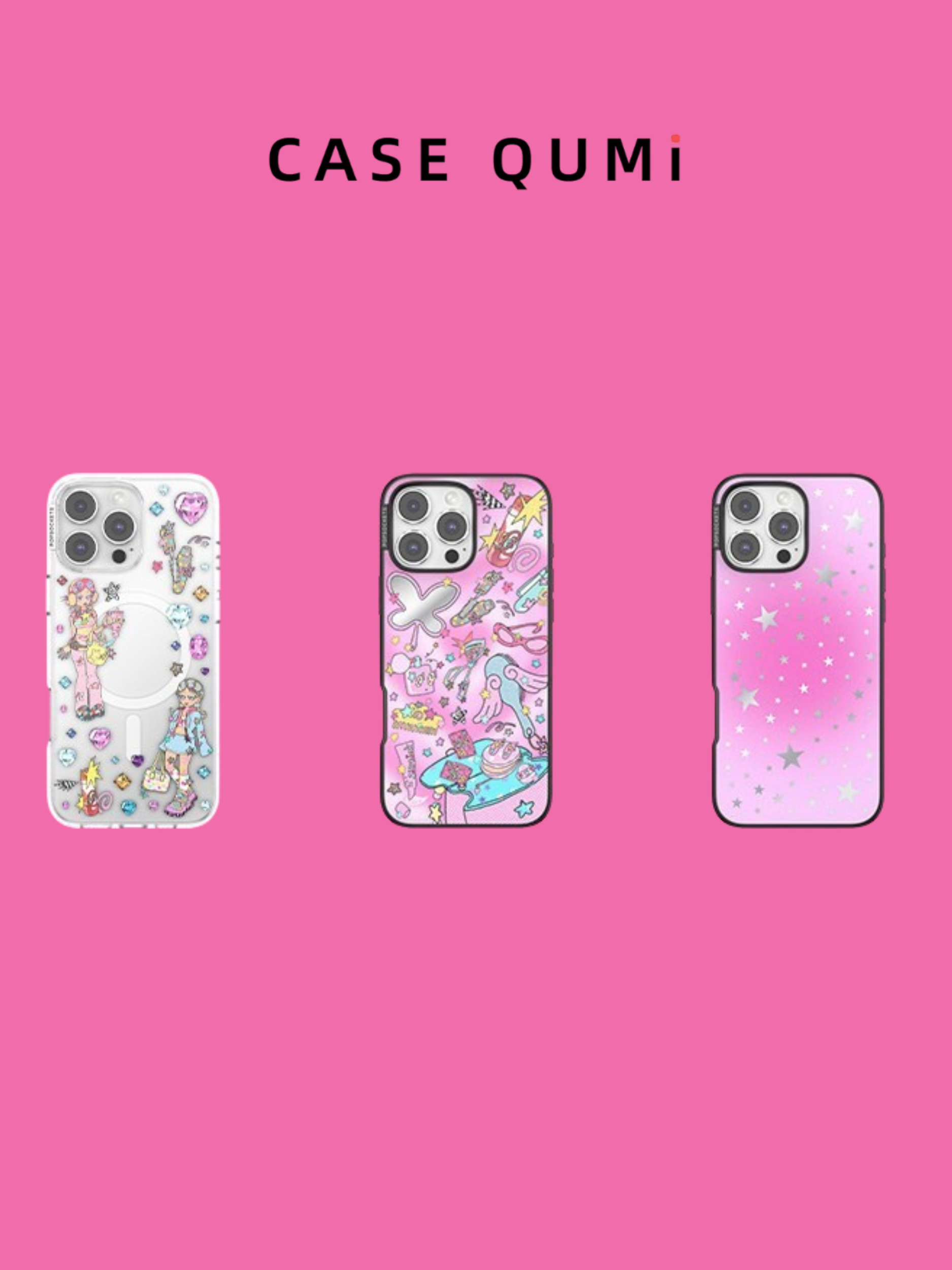 Popsocket Yıldız Desenli MagSafe Şeffaf iPhone Kılıfı
