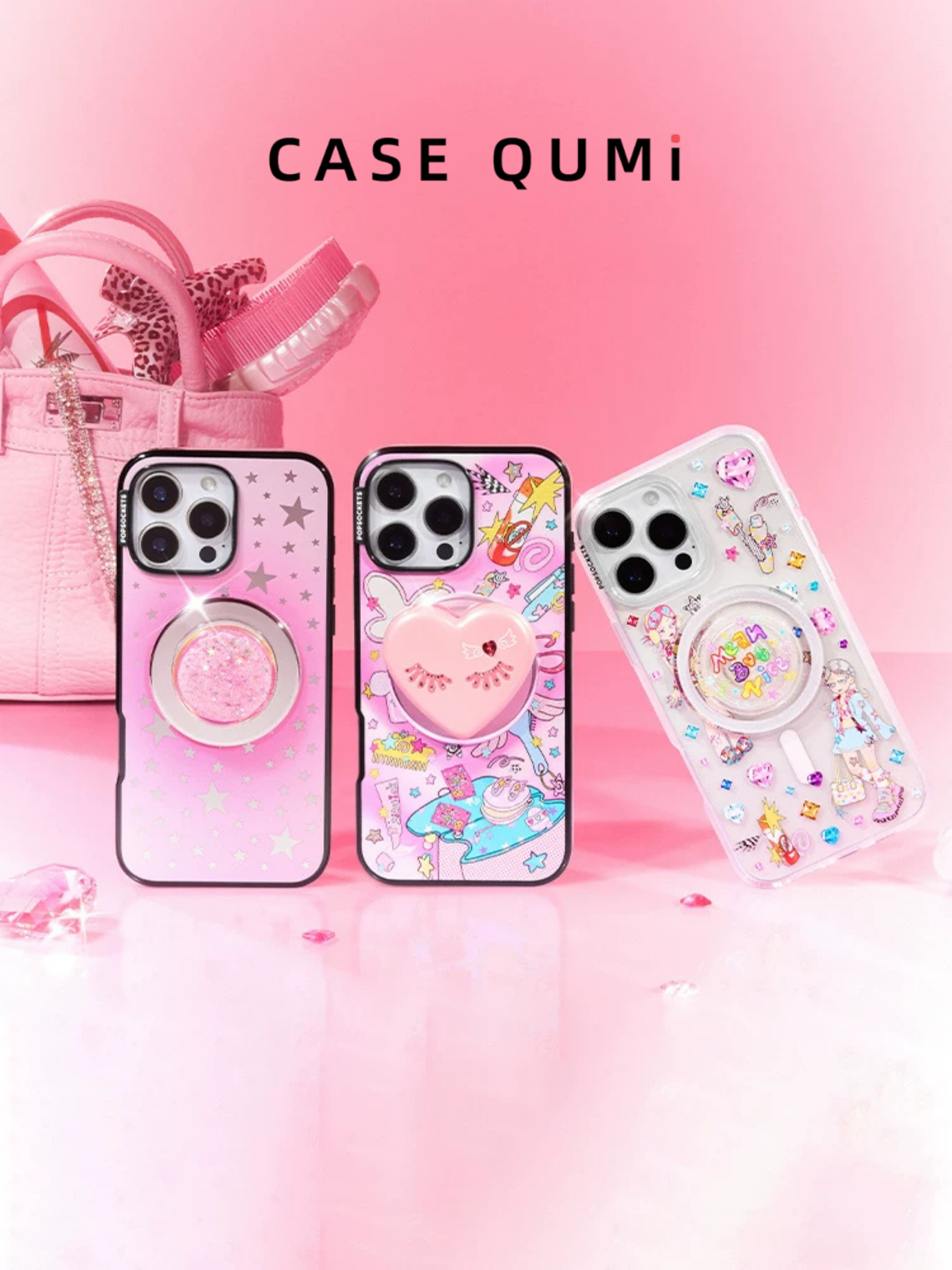 Husă transparentă MagSafe pentru iPhone cu design autocolant PopSocket